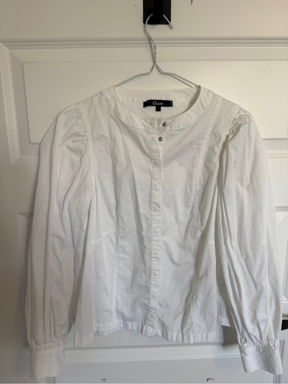 Etam White Button-Front Puff Sleeve Blouse